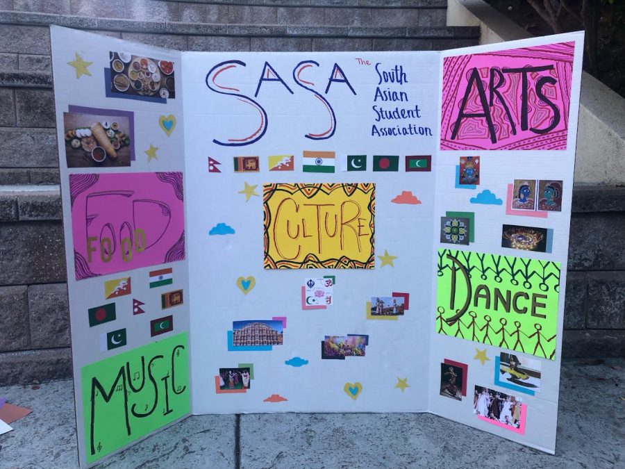 SASA’s vibrant board at the Club Faire depicts the   many valued aspects of South Asian culture. 