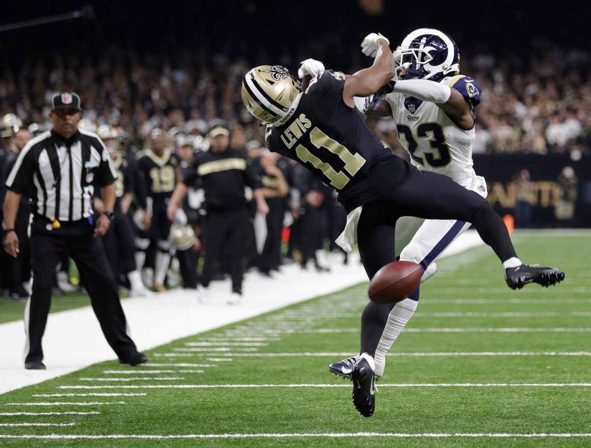 Nickell Robey-Coleman of the Rams clobbered Saints receiver Tommylee Lewis before the ball arrived on a crucial fourth-quarter play on Sunday, but no penalty was called.