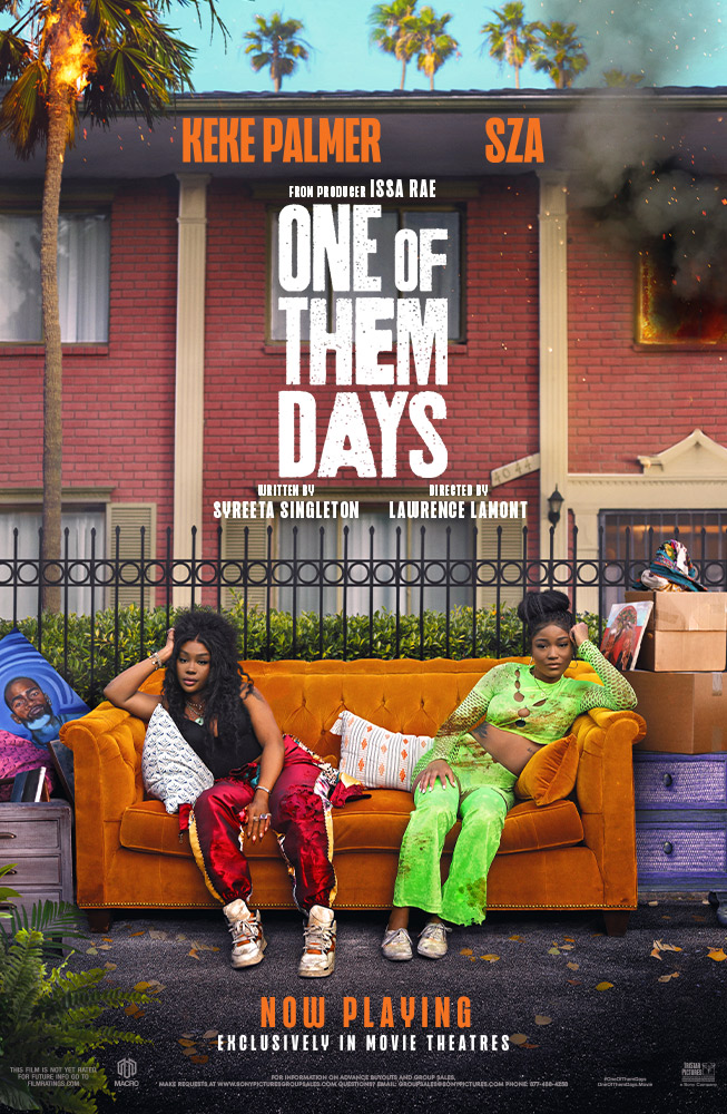 One of Them Days movie poster- featuring the two stars sitting in a mood delineative only of “one of them days.”